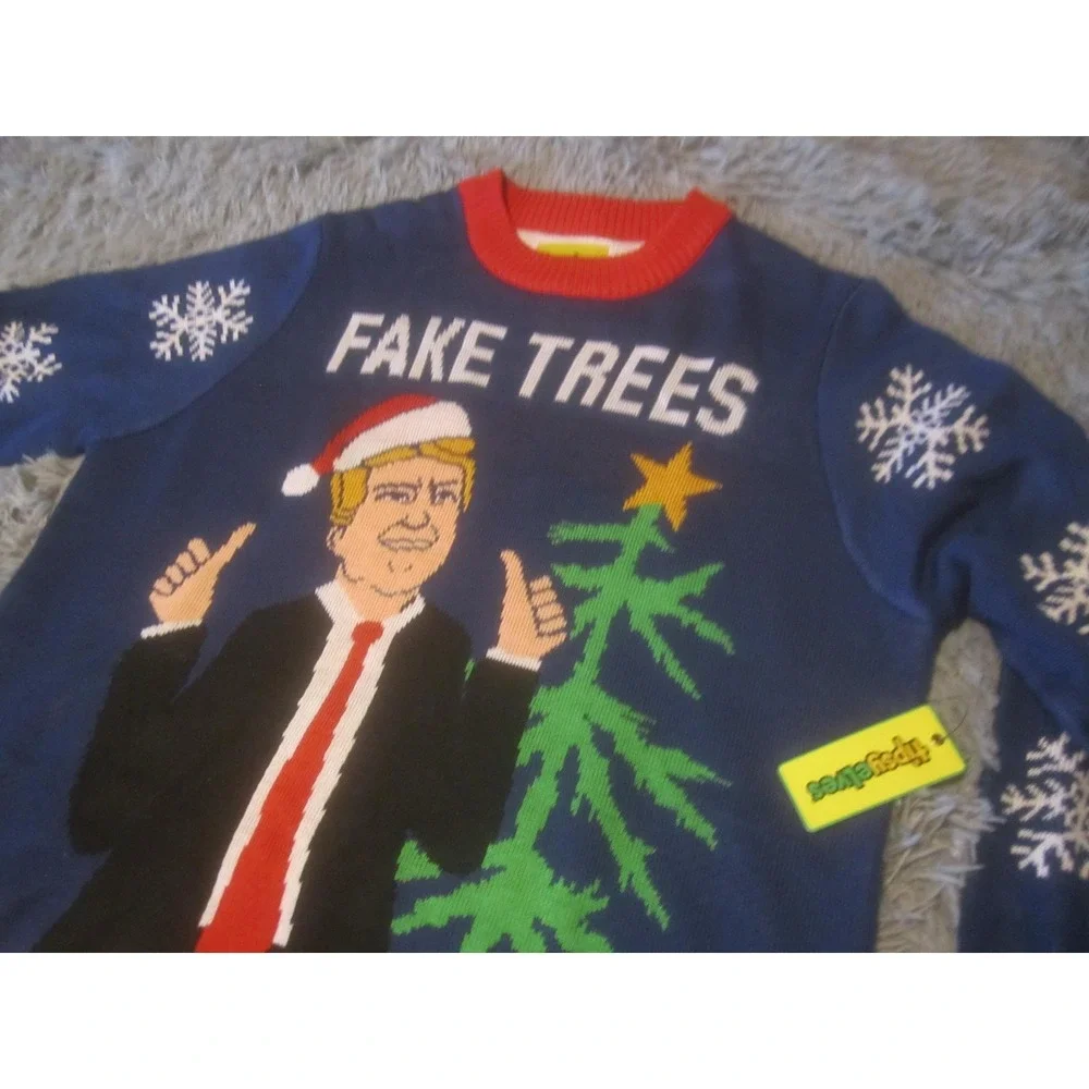Tipsy Elves Sweater Mens XL Blue Trees Christmas Ugly Graphic Pullover